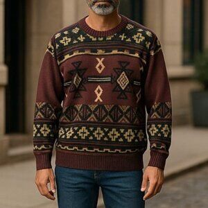 Jonathan Bryan  Vintage Knit Aztec Tribal  Long Sleeve Grandpa Sweater Size M